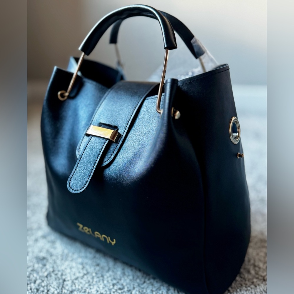 NWT - ZELANY “Weekender” Vegan Leather Tote w/Gold Metallic Hardware Accent”